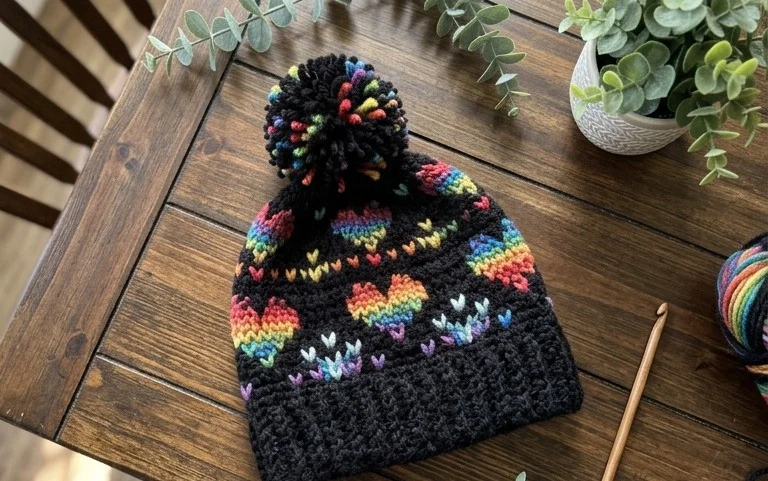 Snow Heart Beanie Hat: Free Beginner Crochet Pattern