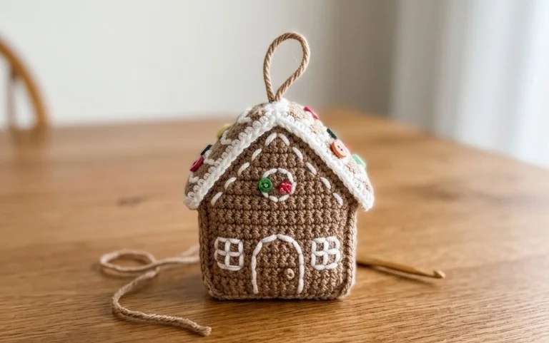 Easy Gingerbread House Crochet Ornament Free Pattern