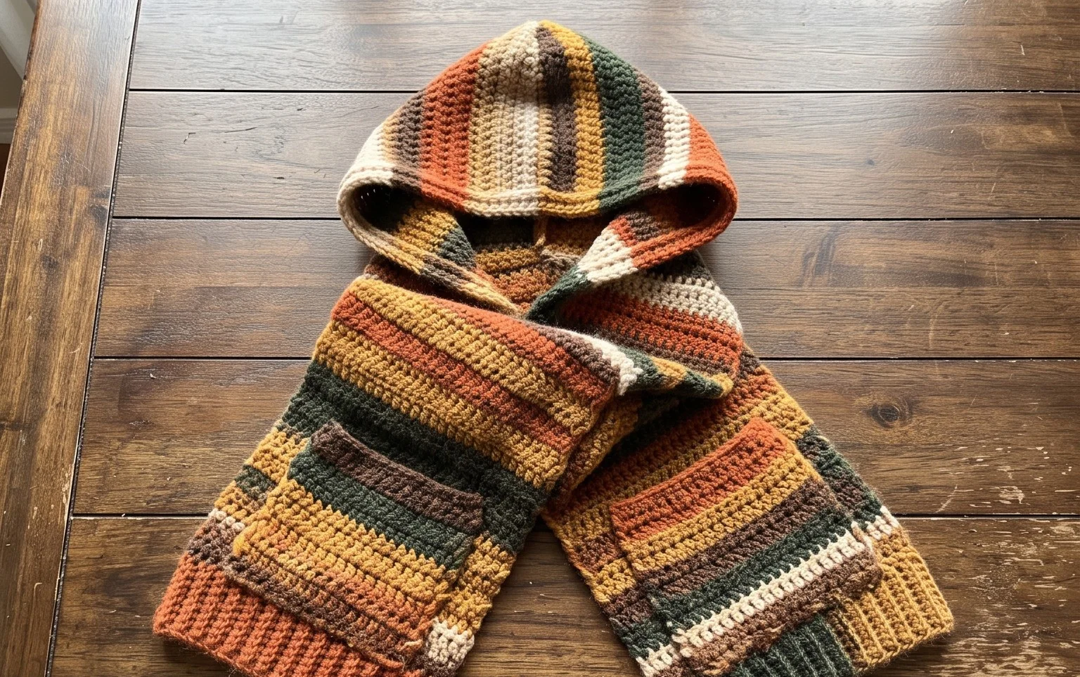 Easy Crochet Hooded Scarf with Pockets: Free Pattern