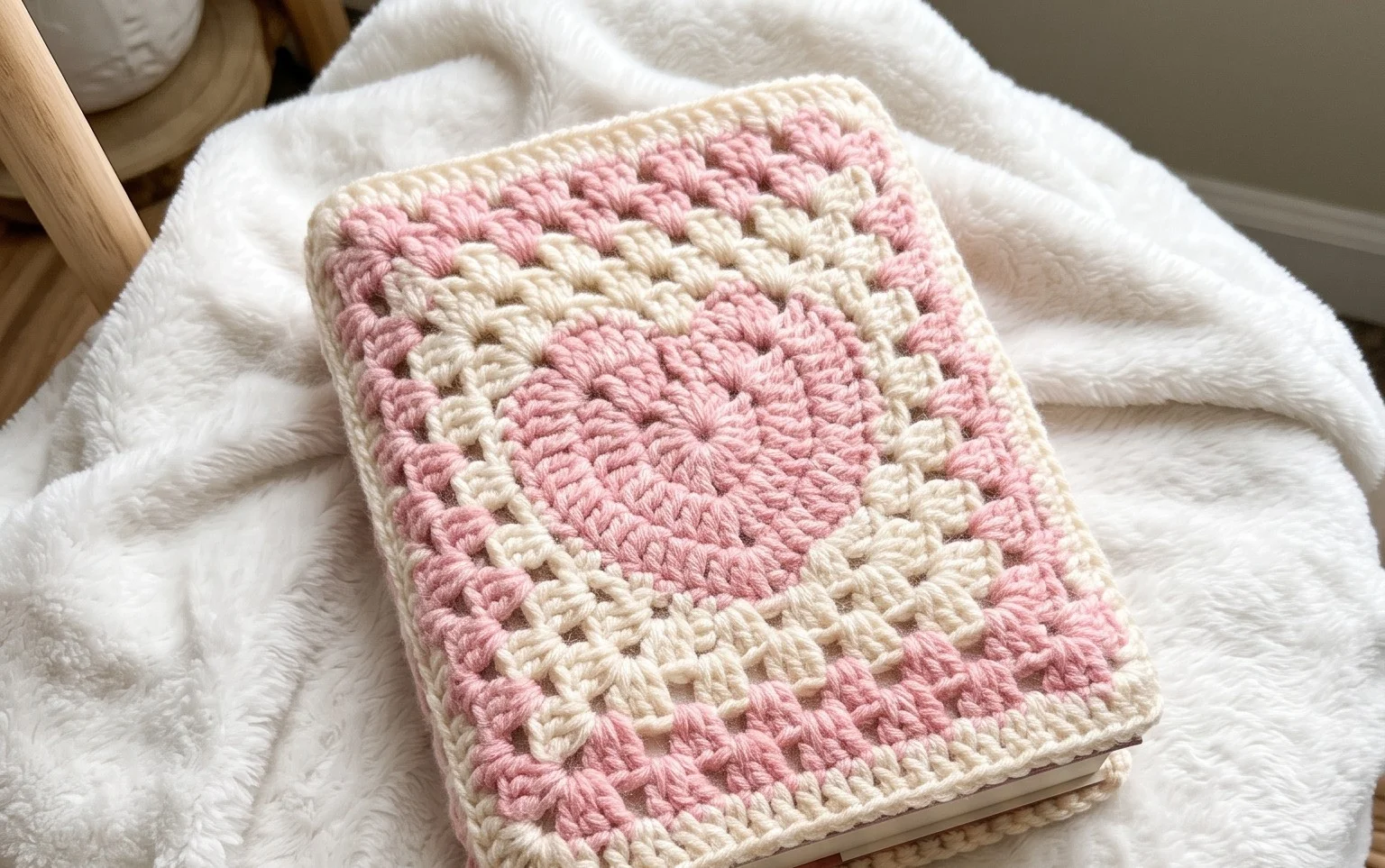 Easy Heart Granny Square Book Cover Free Crochet Pattern